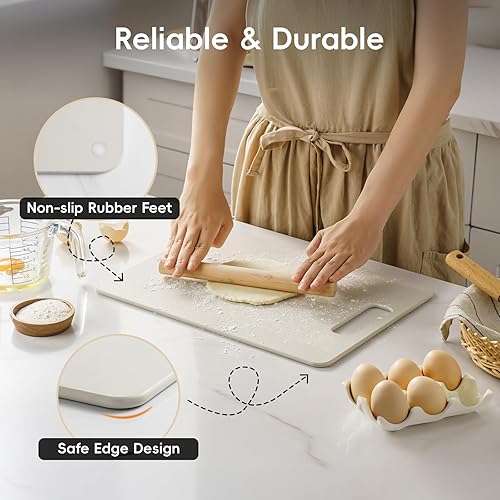 Miniatura 4 de Tablas de Cortar para Cocina [Juego de 2], Tabla de Cortar Compuesta de Fibra de Madera, Apta para Lavavajillas, Tabla de Cortar Antideslizante No