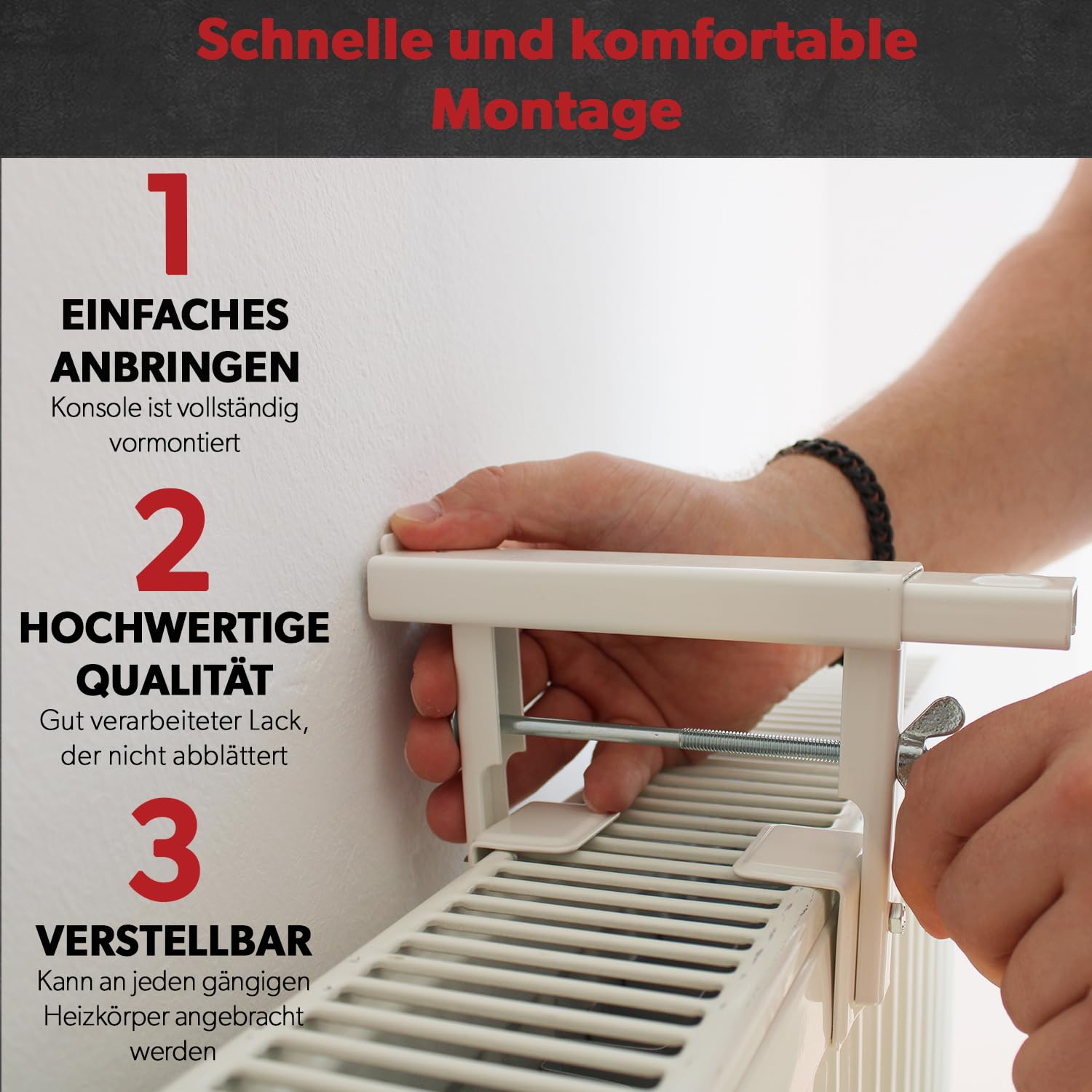 siwitec Console de radiateur universelle 190 x 35 x 1,5 mm en lot de 2, pré-montée, blanche, pour radiateurs plats ou à nervures