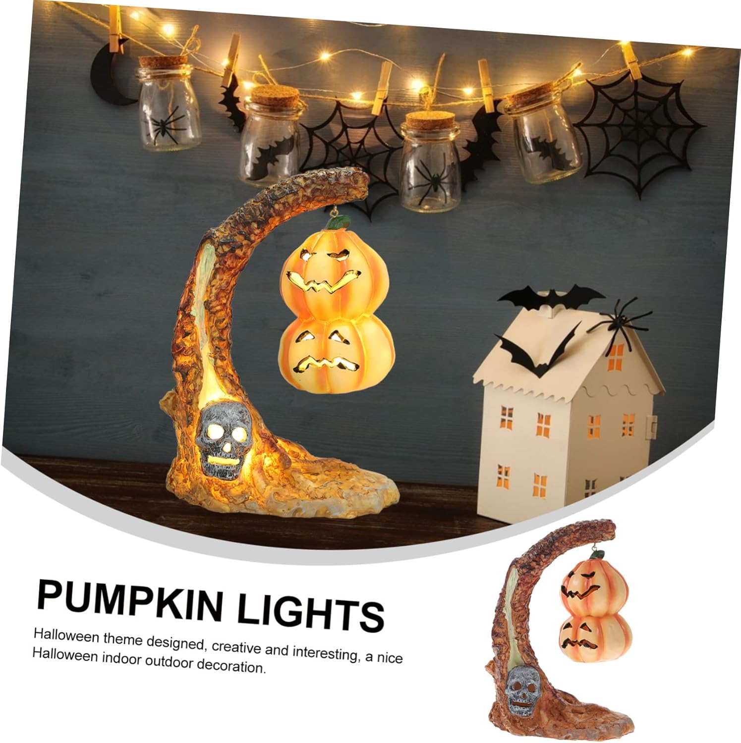 Garneck Halloween Pumpkin Decor Unique Resin Pumpkin Lamp for Indoor Fall Decor Light Up Table Centerpiece for Halloween Party and Farmhouse Decorations