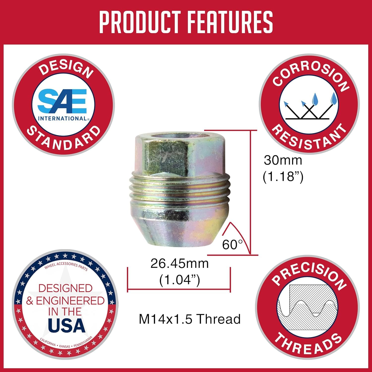 Wheel Accessories Parts 20 Pcs M14x1.5 14x1.5 Thread OEM Style Lug Nuts 1.20" Long Silver Zinc 7/8" Hex Hex Fits 1988-99 Chevrolet GMC C1500 1995-99 Tahoe Yukon 9598178 ｜ 611-115 ｜ 9595175 ｜