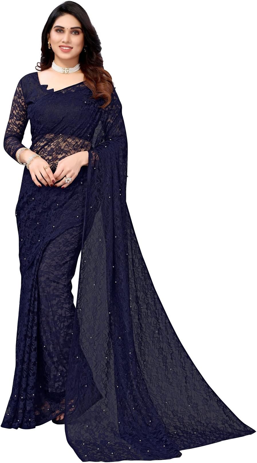 Peegli Women Floral Saree Indian Ethnic Net Indian Floral Sari With Blouse Piece