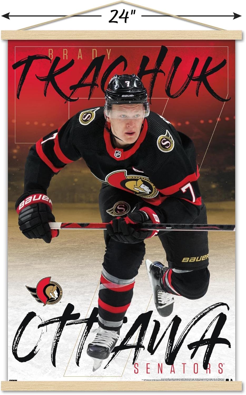 Trends International NHL Ottawa Senators-Brady Tkachuk 21 Wall Poster with Magnetic Frame, 22.375" x 34", Print and Beechwood Hanger Bundle