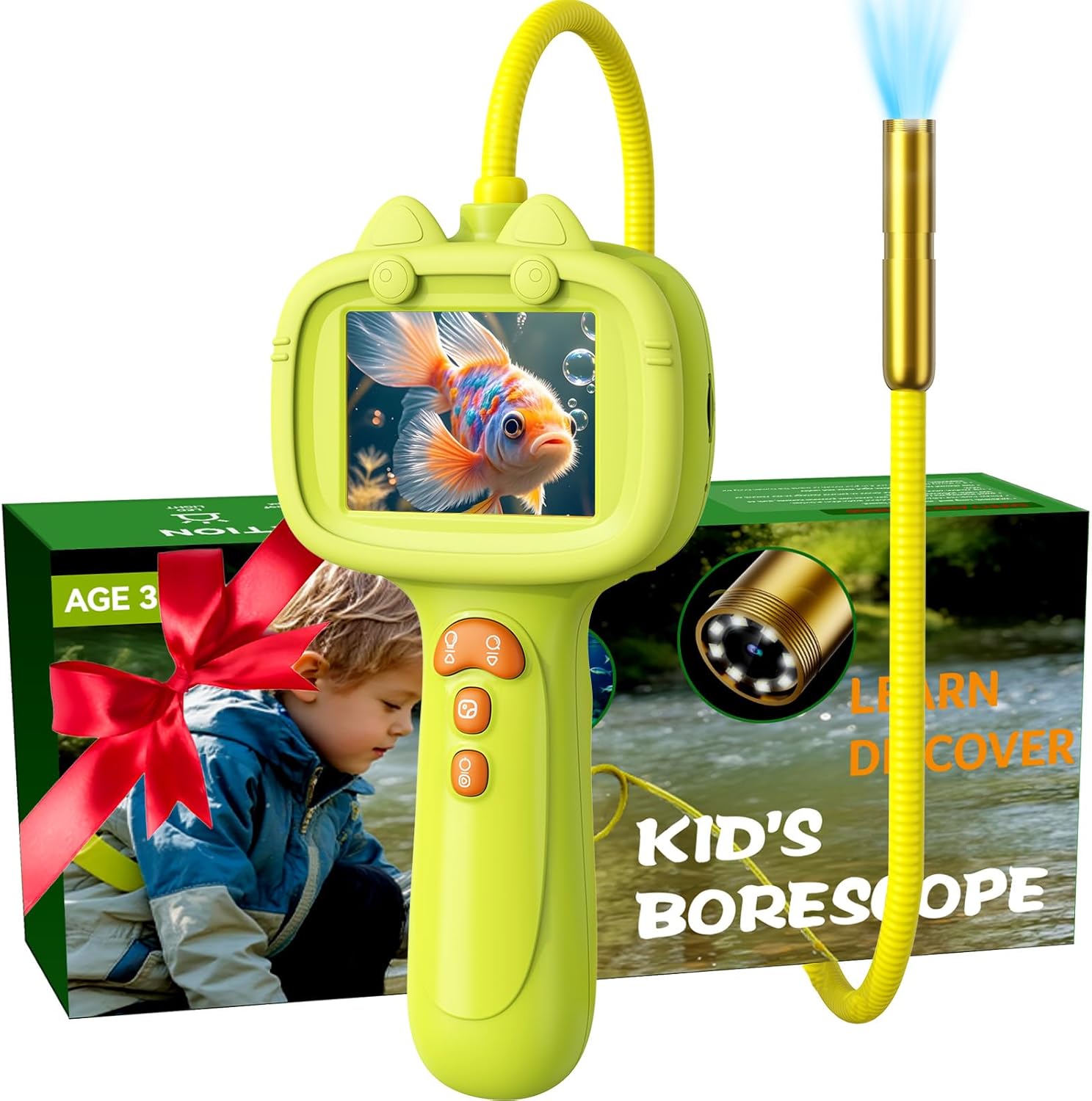 Daxiongmao Borescope Camera with Light for Kids | STEM Science Educational Toy for 3 4 5 6 7 8 Years Old Boys & Girls | Birthday Gift for Outdoor Adventures & Nature Discovery (Yellow)