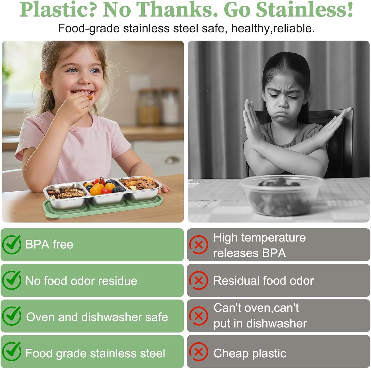  3 Compartment Stainless Steel Snack Containers ,Reusable Snackle Box Container with Leakproof Lids Metal Bento Lunch Boxs Food Storage Containers for Travel Picnics Office - Image 6