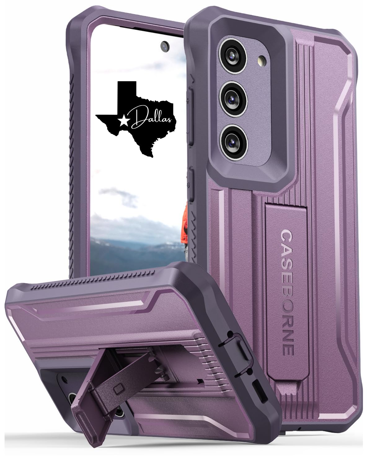 CaseBorne V Designed For Samsung Galaxy S23 5G Case (Formerly ArmadilloTek), [Ultimate Protection Tech] Full-Body Multi-Layer Rugged Kickstand Protective Case Screenless (Purple)