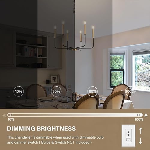 Miniatura 9 de ONESMING Candelabro moderno negro y dorado para comedor, accesorios de iluminación de cocina de metal de 6 luces, luces colgantes de vela estilo