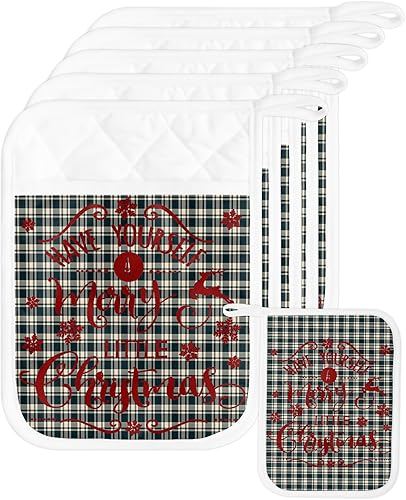 Miniatura 49 de Juego de 4 agarraderas de tela de rizo antideslizantes y aislantes de calor con bolsillo, guantes gruesos para horno, posavasos para hornear