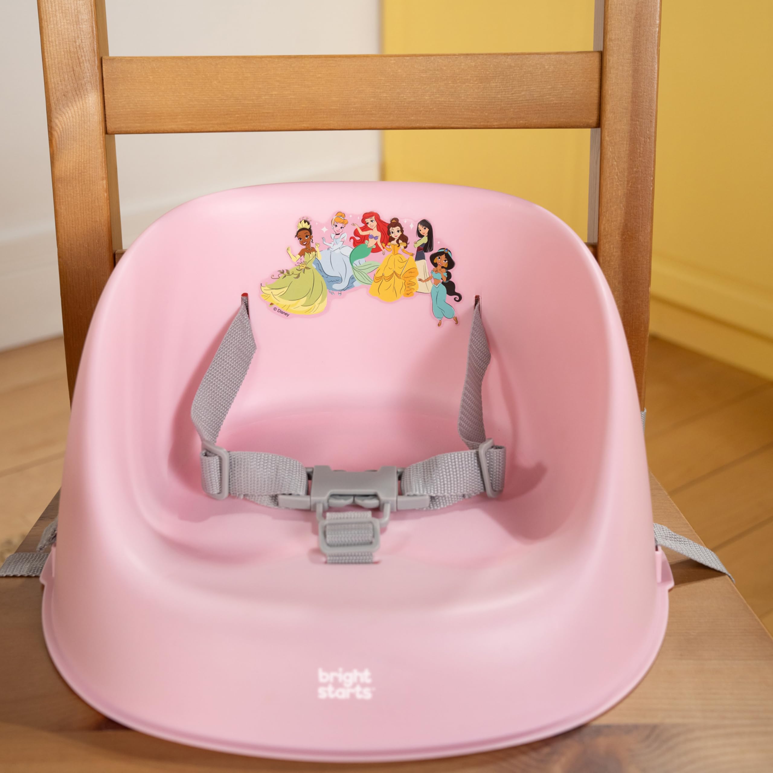 Bright Starts, Réhausseur de Chaise Bébé Disney Princesse My Spot Facile à Nettoyer, Harnais 3 Points, Sangles Amovibles Lavables, Rose