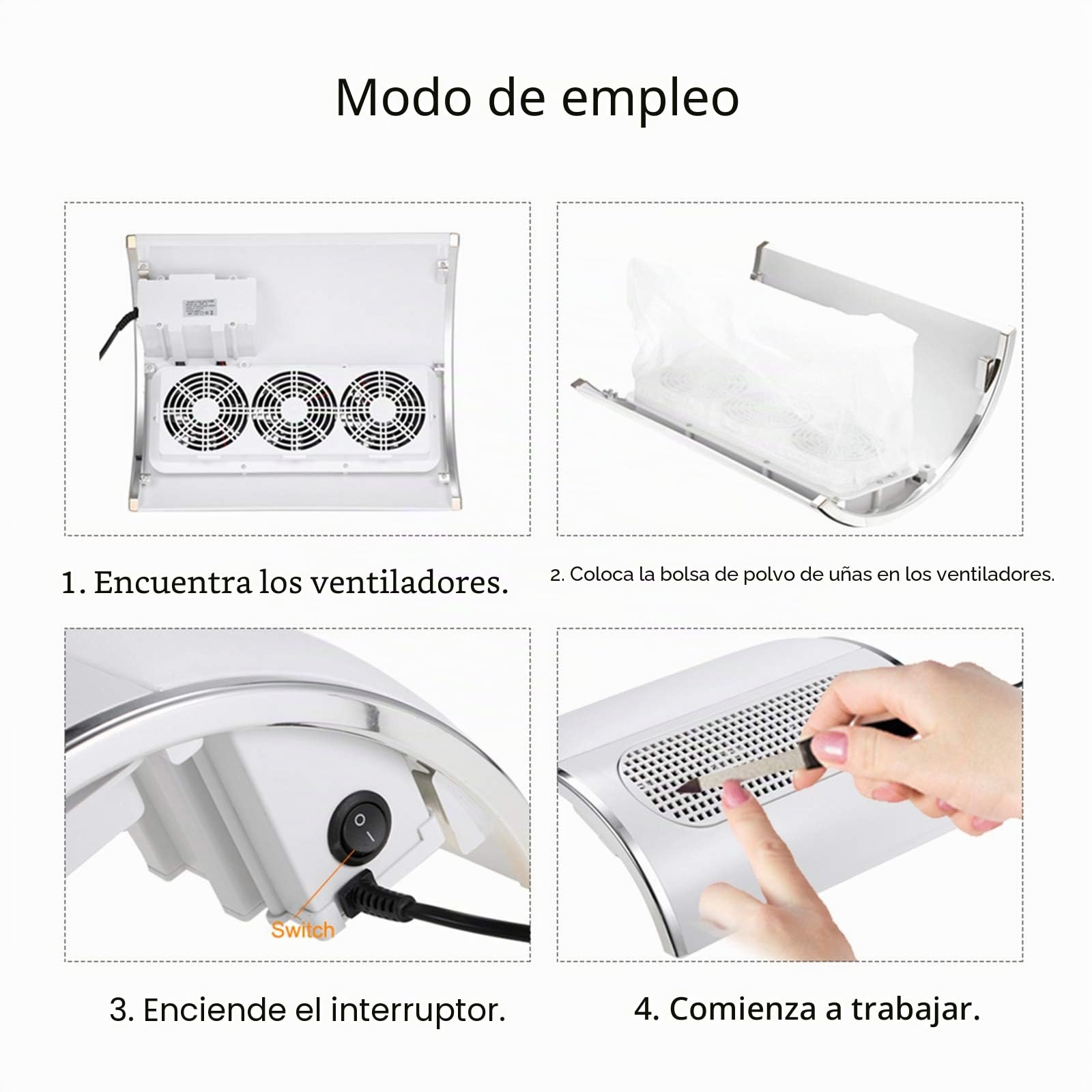 Aspirador de polvo de uñas, 40 W, herramienta de limpieza, para manicura, pedicura, con 2 bolsas reutilizables