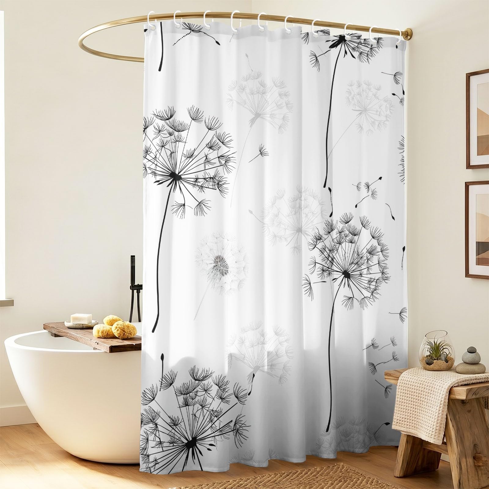 Generisch Nordycka zasłona prysznicowa z motywem botanicznym, 240 x 200 cm, elegancka zasłona z kwiatów, do łazienki, wanny, odporna na pleśń, wodoodporna, z mikrofibry, na przelotkach, biała