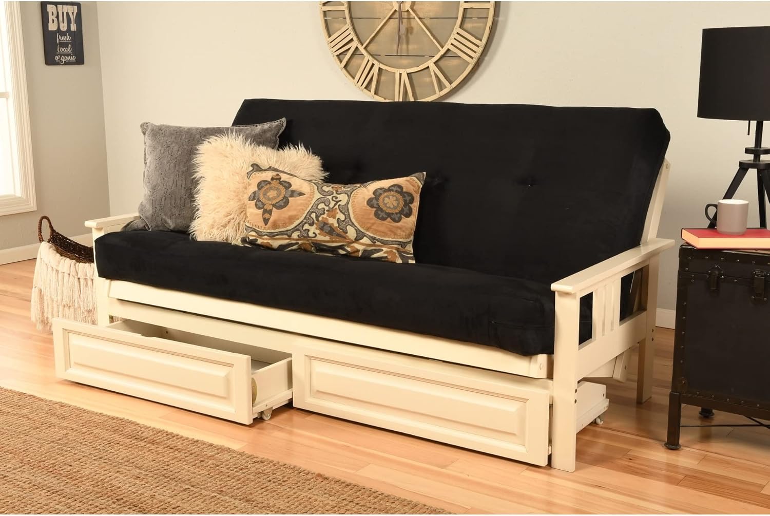 Somette Beli Mont Antique White FullSize Storage Futon Set