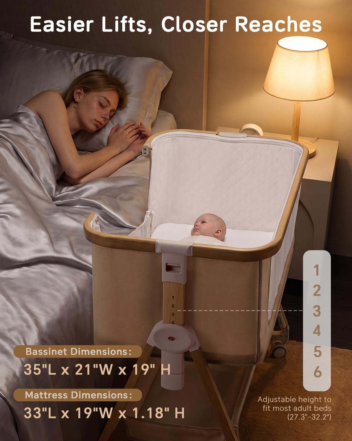 Baby Bassinet, Adjustable Height Bedside Bassinet for Baby