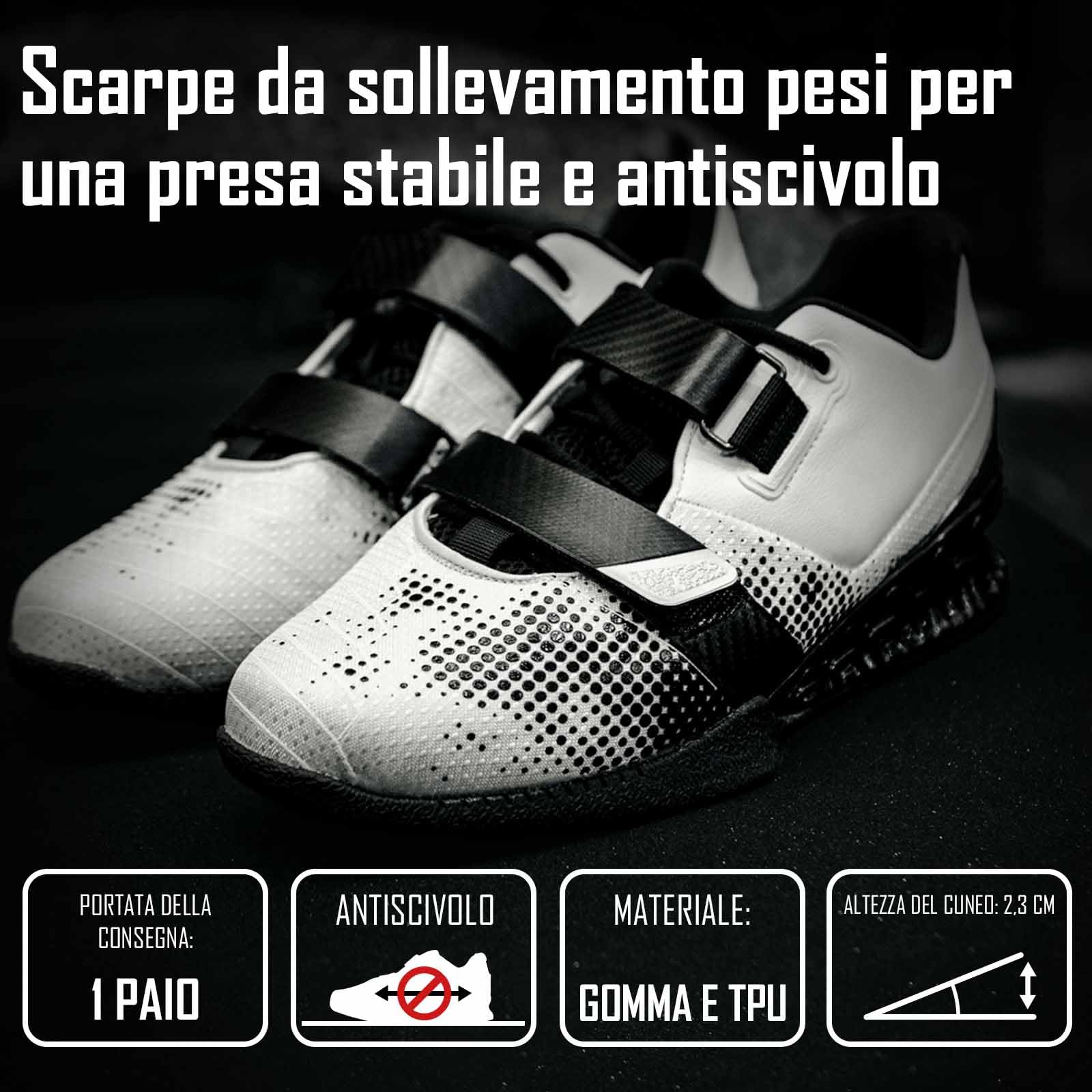 Strength Shop 1 Paio di Scarpe Powerlifting, Scarpe Sollevamento Pesi Uomo e Donna con Tacco in plastica Dura (2,3 cm), Antiscivolo e stabili, con Suola Rigida in Gomma/TPU e Doppia Chiusura