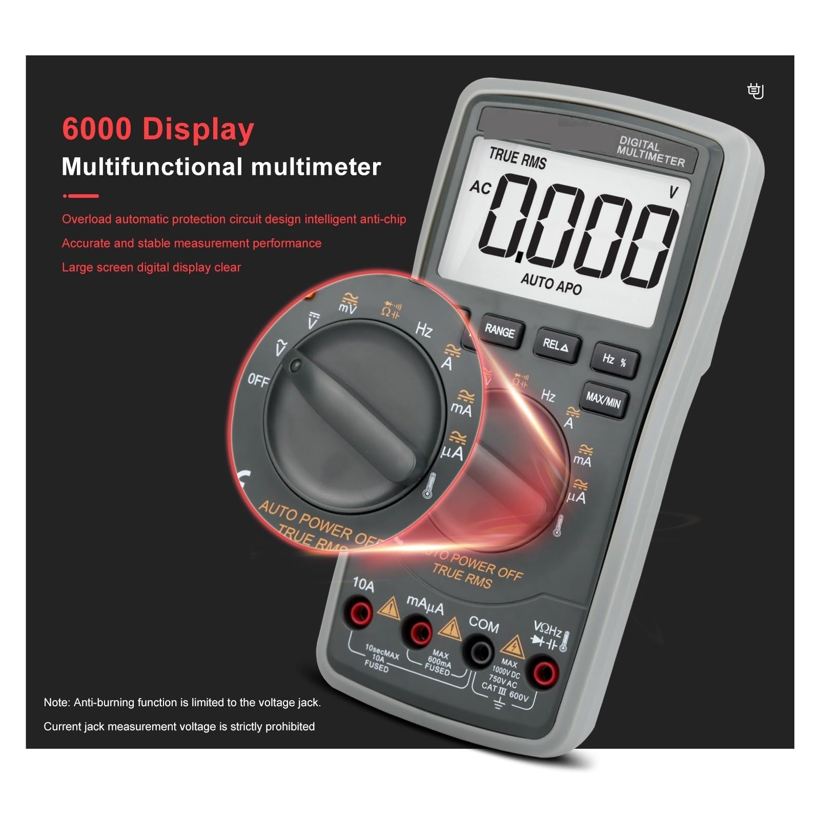 Cyfrowy Multimetr 6000 Zlicza True Rms Woltomierz AC/DC Tester Próbnik Elektroniczny Częstotliwość Dioda Temperatura Dokładny Pomiar