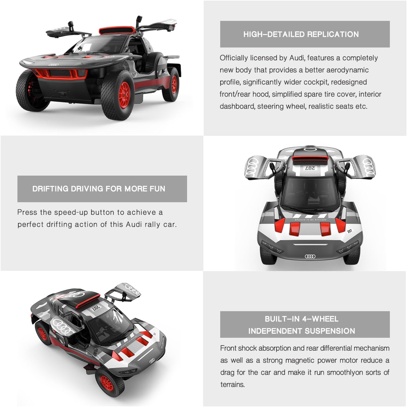RASTAR Remote Control Car 1/14 Audi RS Q e-Tron E2 Rally, Off-Road RC Sports Race Car, Audi Toy Vehicle for Kids