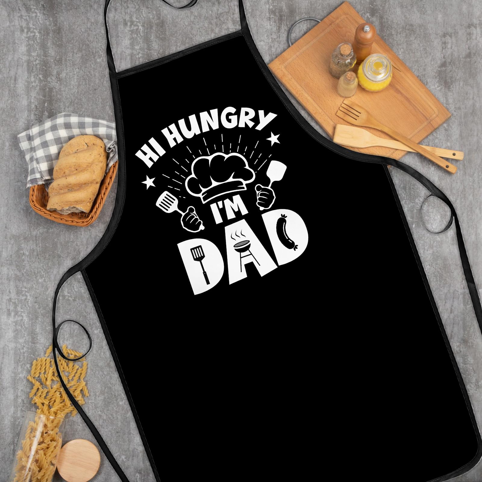 Delantales divertidos para hombre, para hornear, delantales de cocina para hombre, color negro, con texto en inglés "Hi Hungry I'm Dad" para cocinar, regalo para papá, cumpleaños, día del