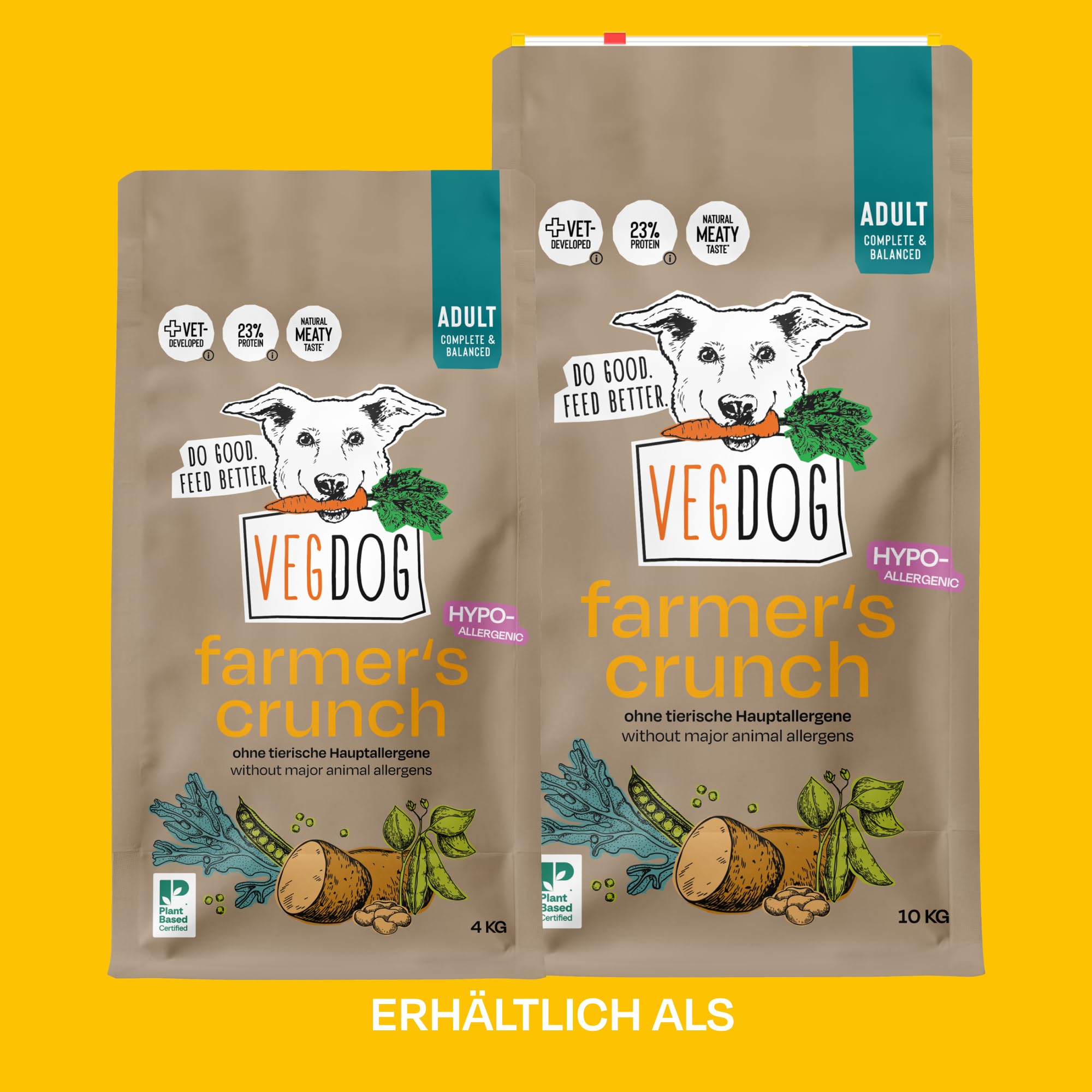 VEGDOG Farmer's Crunch hipoalergiczna sucha karma (10 kg), dla dorosłych psów, bez glutenu i soi, uboga puryna, dla alergików z białkiem ziemniaczanym