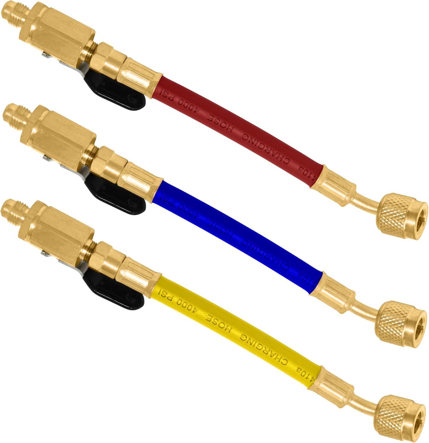 7in R-410A HVAC Hoses with Ball Valves Hose Kit 3PK | 7in Refrigerant Hoses 1/4in x 1/4in for Refrigerant Charging