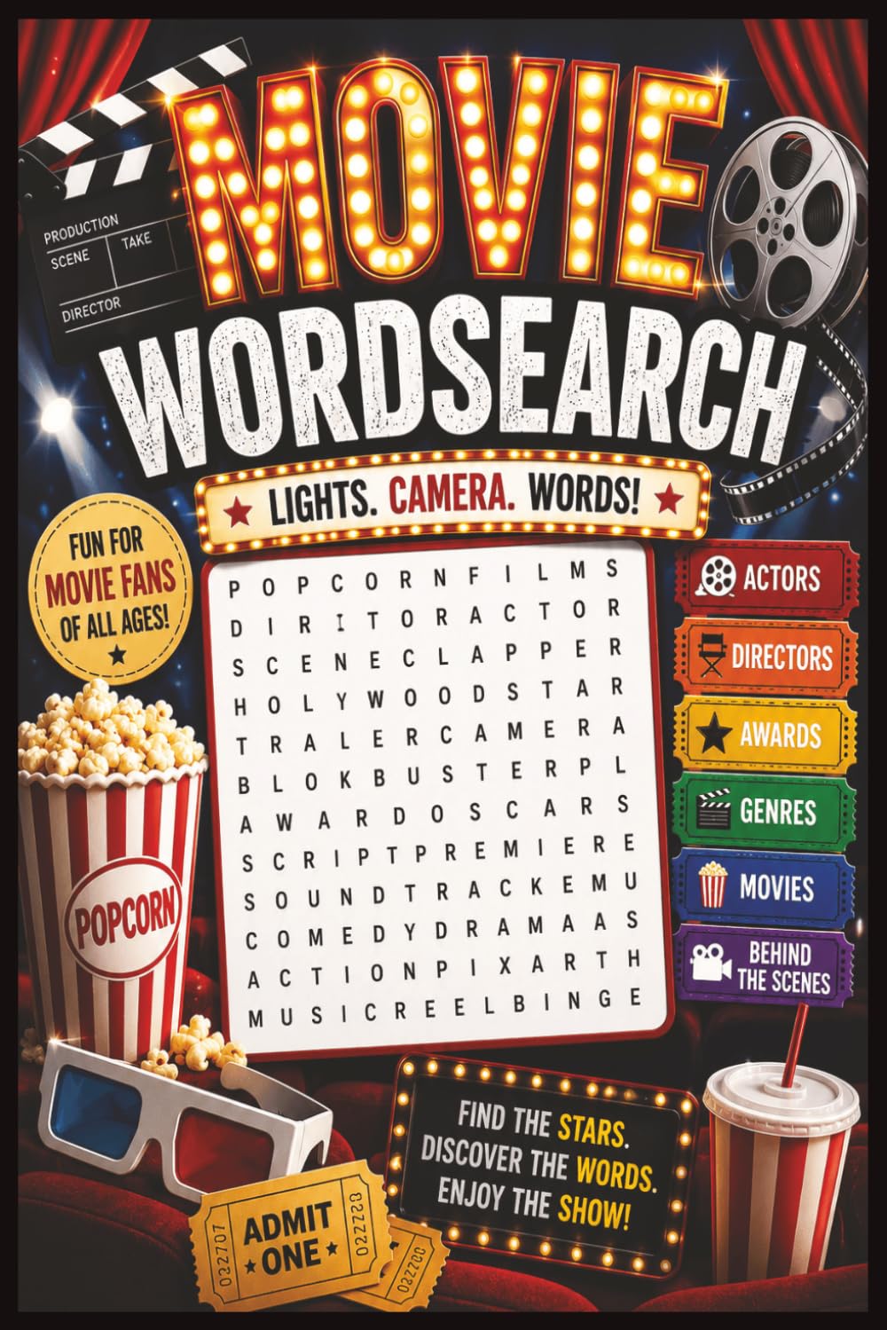 Movie Wordsearc: Movie Crossword Puzzlebook: For Teens, Adults and Seniors | Challenge Your Brain with Movie themed Puzzles