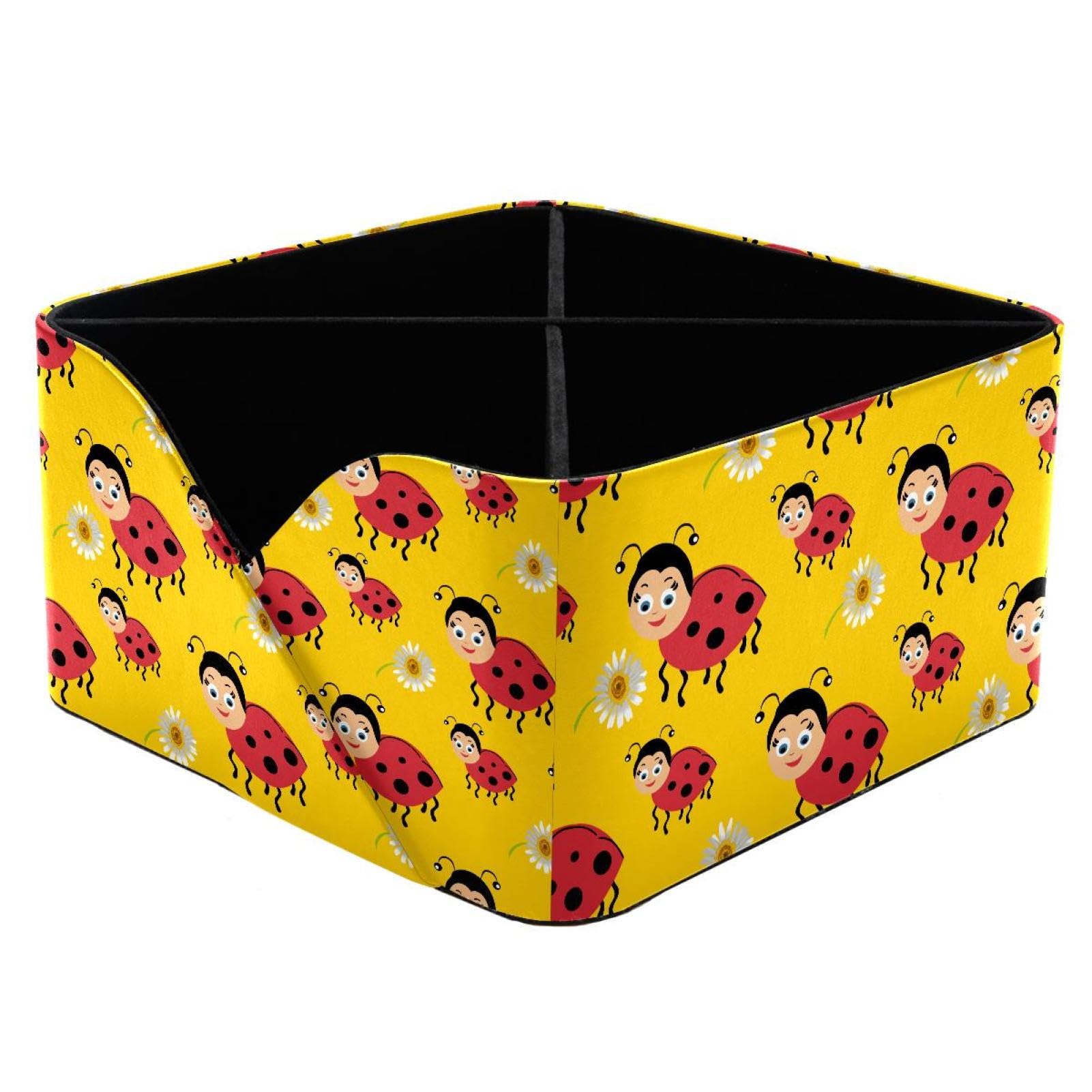 KengjuTesu Red Ladybugs Flowers Desktop Organizer Pen Holder, Rectangular Pencil Cup for Office, Study and Makeup Stations