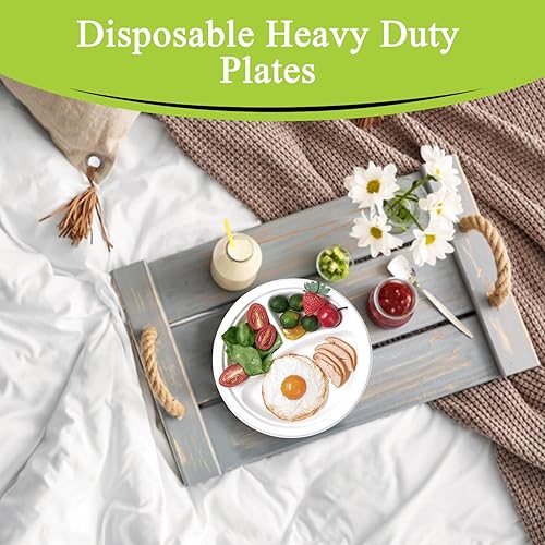 Miniatura 6 de three leaf Plato redondo de bagazo de 9 pulgadas con 3 compartimentos, 50 unidades, platos de bagazo desechables naturales y ecológicos, 100%