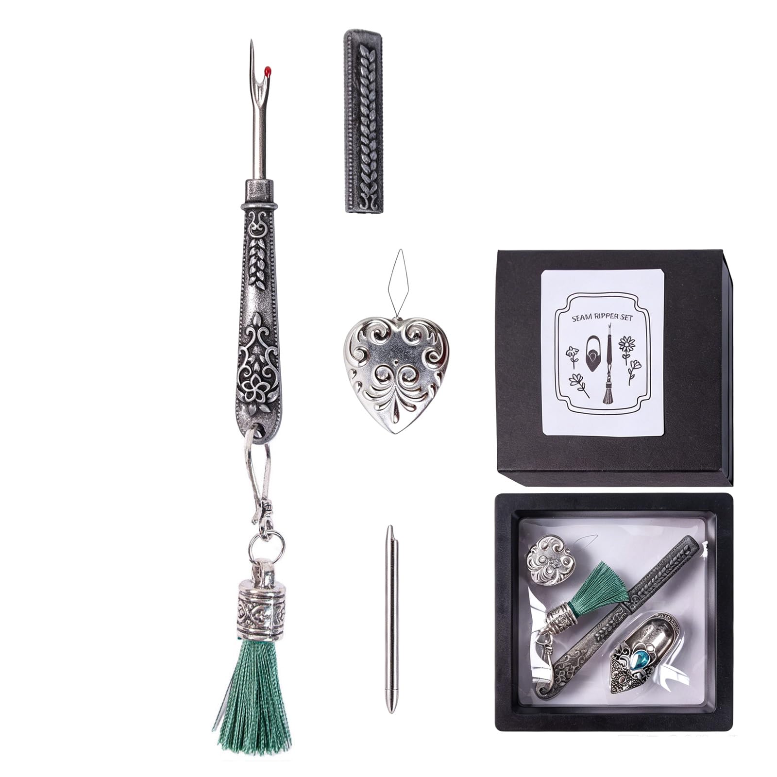 yanzunlrn Complete Sewing Tools with Stainless Steel Seam Unpicker Needle Threader and Metal Thimble for Dressmaking and Clothing Mending Sewing Tool Set