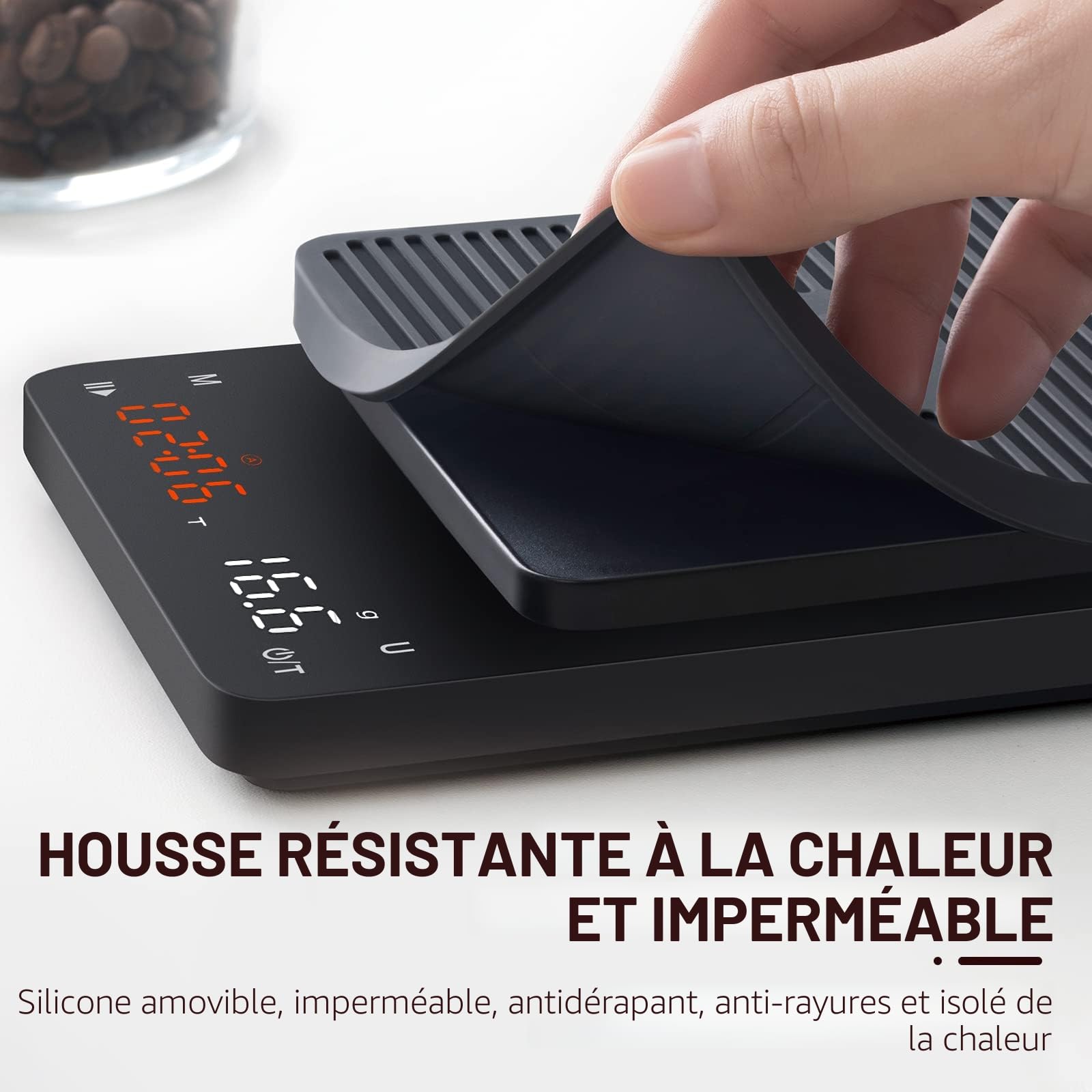 BAGAIL Balance Numérique à Café avec Minuterie, Précision 0.1g, Grand Écran, Tarage Automatique, Boutons Tactiles, Rechargeable pour Café Filtre, Poids Max 3kg