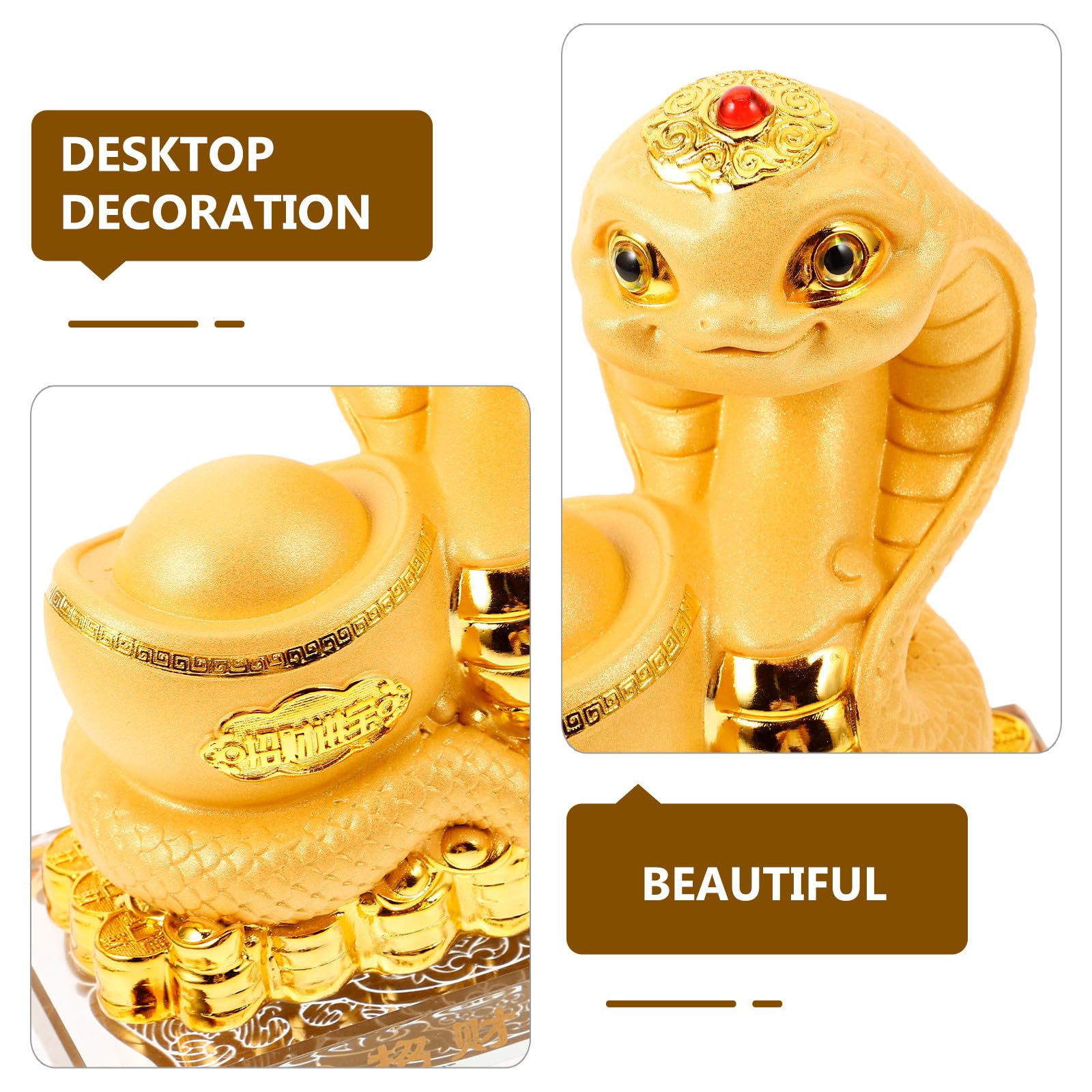 Kunstharz Goldene Schlangenfigur für 2025 Neujahr Deko | Tierkreiszeichen Statue, Elegant und Lebensecht, für Bankette und Wohnräume, Symbolisiert Glück