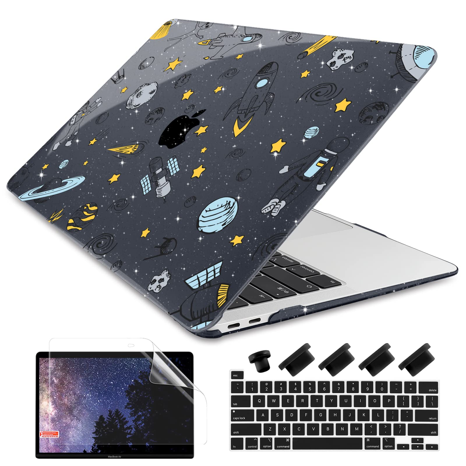 Batianda Lovely Bling Designed for New MacBook Pro 13 inch 2022 Case M2 Chip 2021 2020 A2338 M1 A2251 Hard Plastic Shell with Keyboard Cover & Screen Protector, Outer Space Black