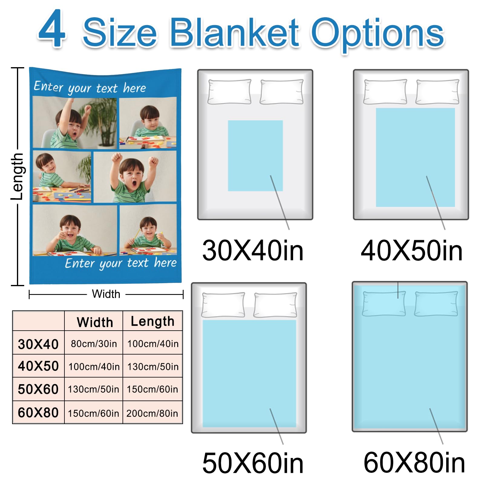 Custom Blankets with Photos Names Personalized Picture Blanket for Kids Baby Adults Customized Name Blanket Birthday Christmas