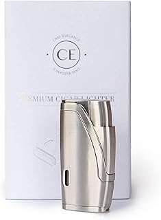 Brushed Stainless Steel Finish with Double Torch Cigar Lighter with by Case Elegance