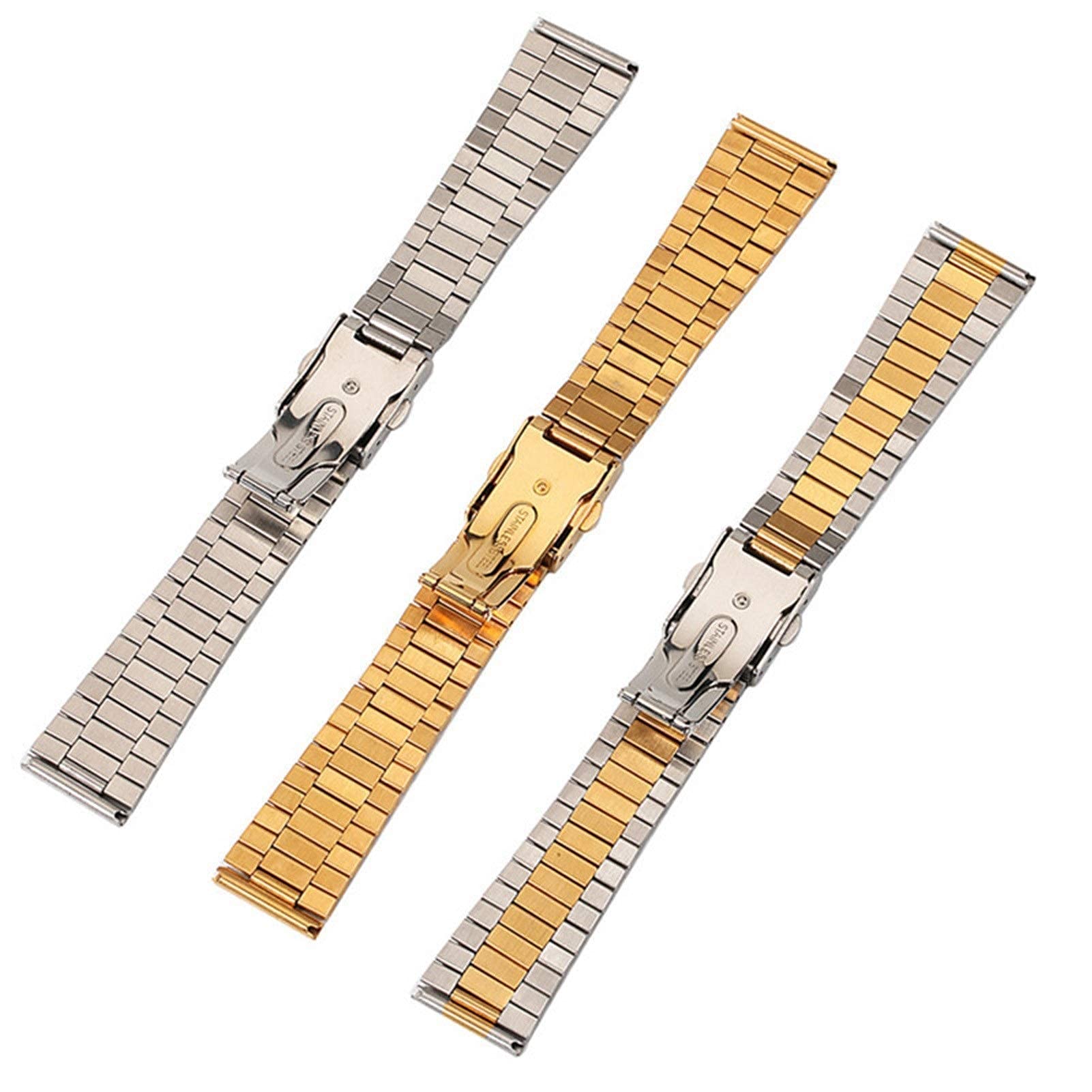QHQQXN Correa de Reloj, Correa de Acero Inoxidable sólido de 12 mm, 14 mm, 16 mm y 18 mm con Hebilla Plegable con botón, Correa de Metal