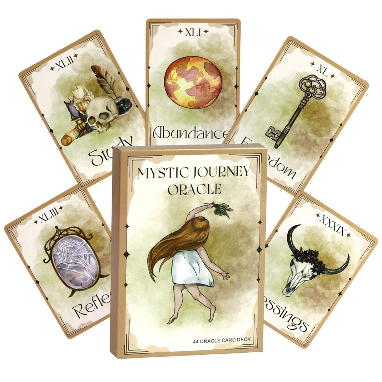 Yedaoiu Mystic Journey Oracle Cards Deck - 44 Cards with Free Digital Guidebook, Spiritual Divination Tools for Self-Discovery & Healing