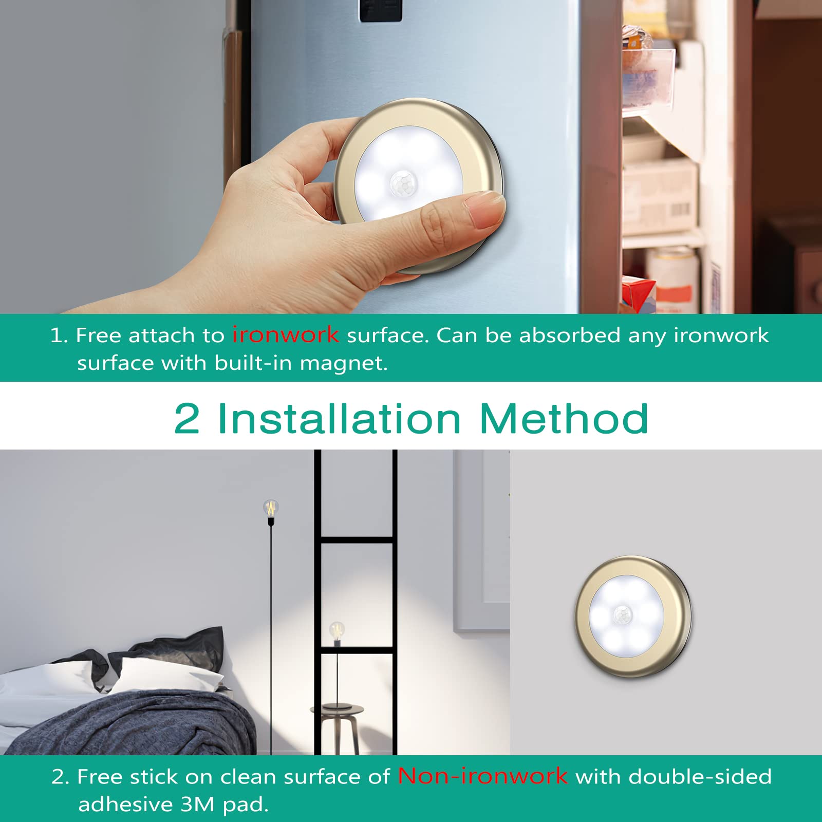Bewegingssensor Licht, ORIA 3Pcs Bewegingssensorlamp, 6 LED-Nachtlampje, Draadloze Wandlamp Op Batterijen, Stick met 3M Zelfklevende Pads, Veilige Verlichting voor Trappen, Slaapkamers, Keukens