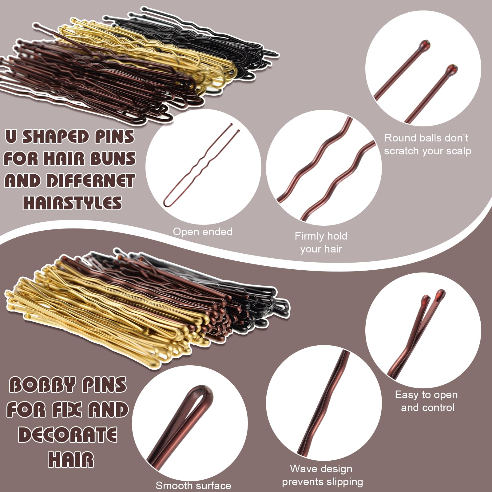 Juego de 480 horquillas para el cabello, horquillas en forma de U para moños, horquillas para el cabello para mujeres, bandas de goma para el cabello con caja, 2/2.36/2.76 pulgadas, horquillas negras 3