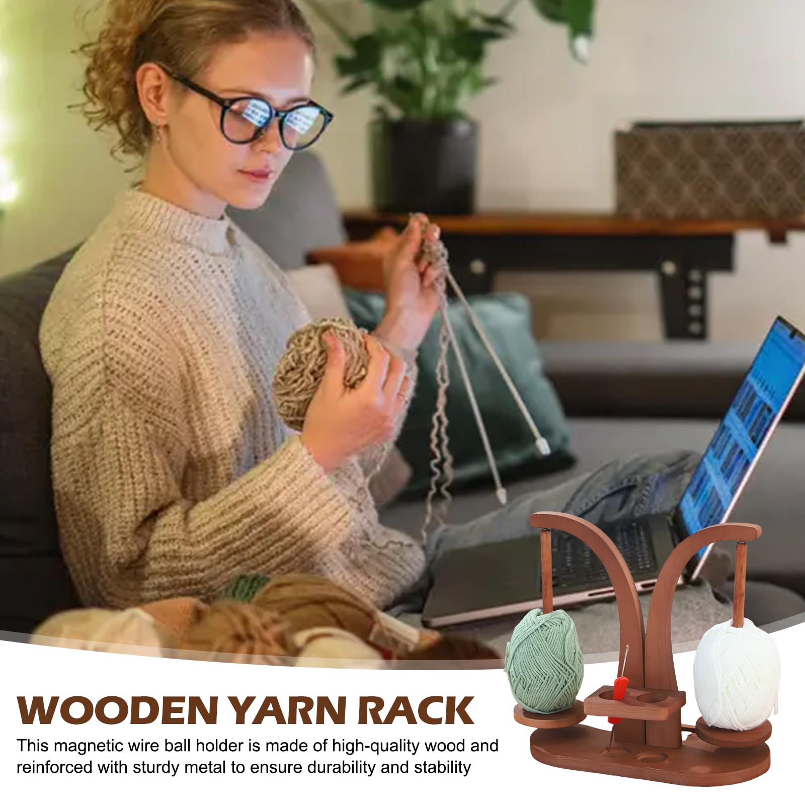 SUNOYA Yarn Winder - Avvolgitore per lana magnetico, supporto per gomitoli di lana, supporto per rotolo di filato, supporto per lana, doppio involucro per uncinetto e maglia