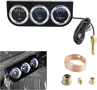 Triple Gauge Kit Oil/AMP/Water,Mechanical 2'' 52mm Chrome Triple Gauge Set Water Temp Oil Pressure AMP Meter