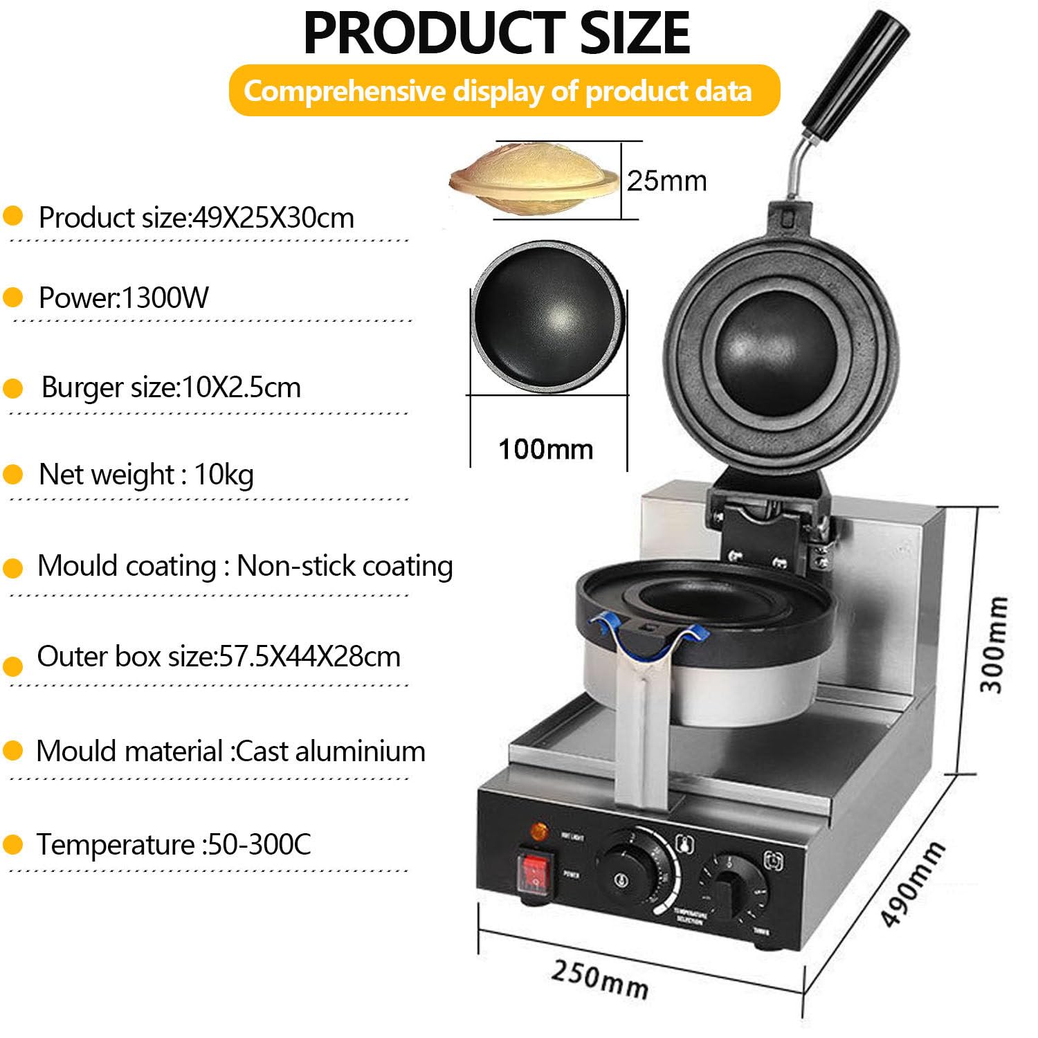 Piastra per waffle antiaderente con controllo indipendente della temperatura per uso commerciale e domestico, doppia testa, testa singola,SingleHead