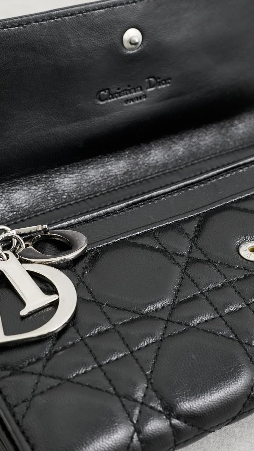 Women's Pre-Loved Lady Dior Chain Wallet, Leather, Black, One Size