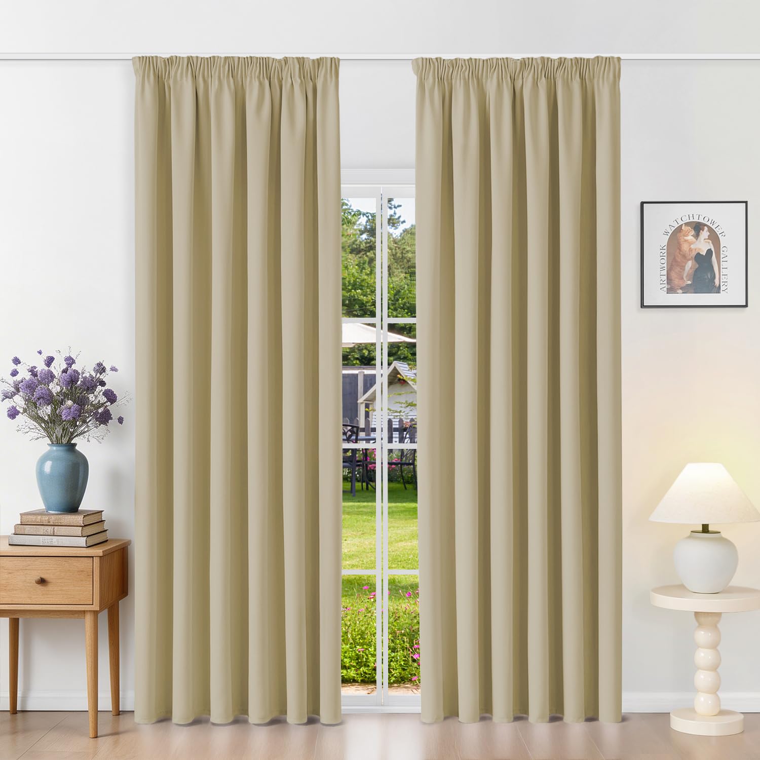Rideau occultant thermique 200x245 cm beige anti froid pour chambre lot de 2