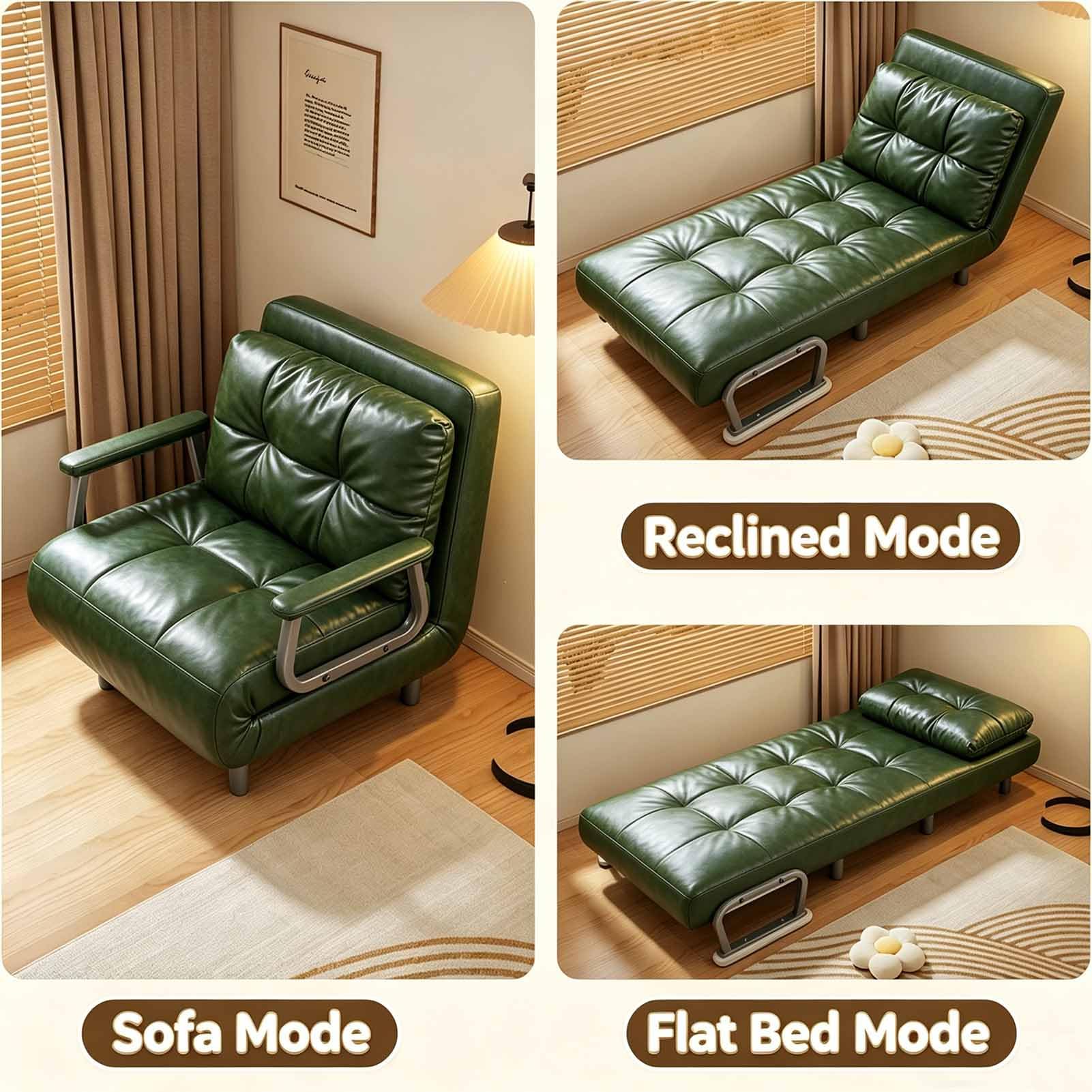 Ledersofa Schlafsofa 3-in-1 mit Bettfunktion,Komfortable Schlafcouch