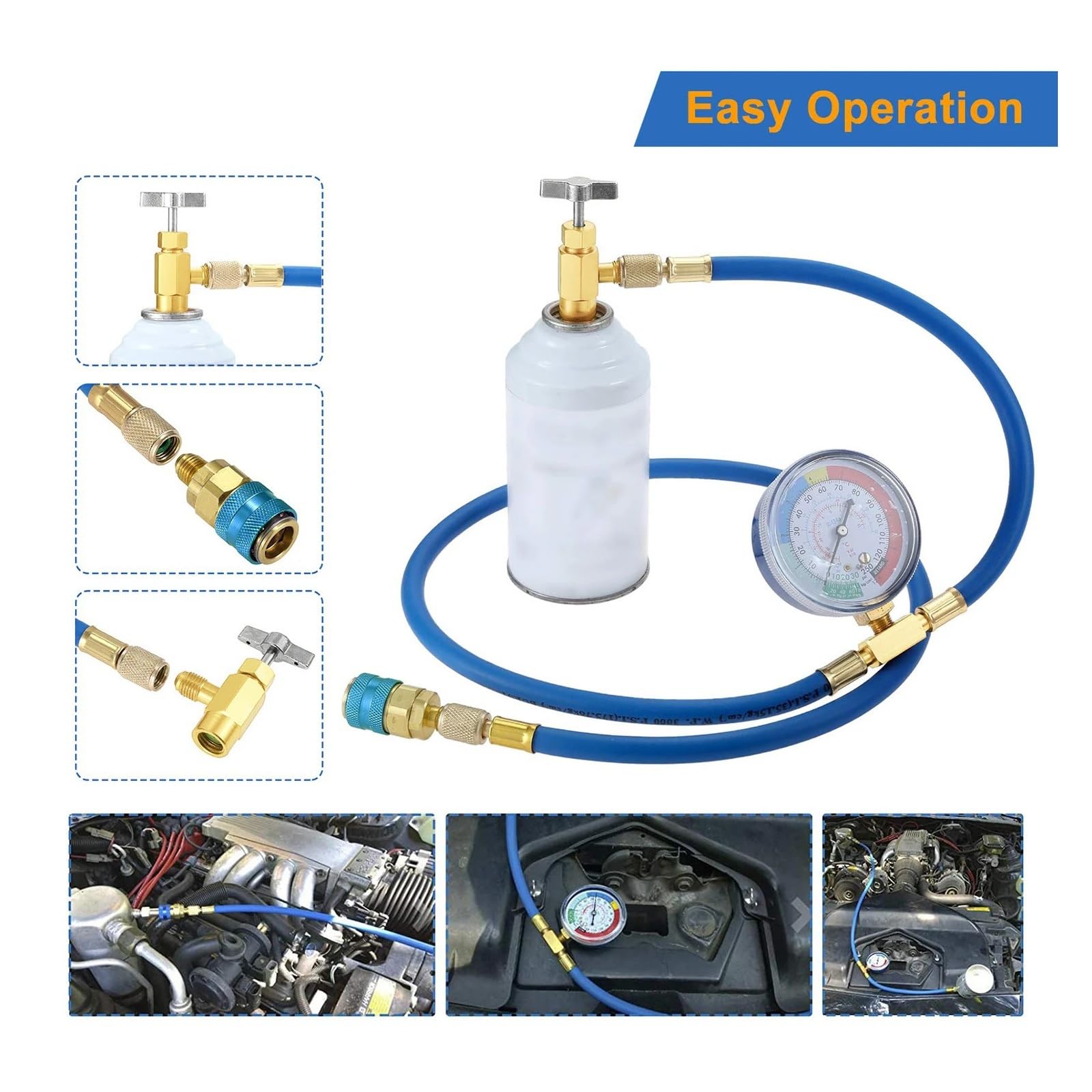 Kit de Manguera de Recarga de Aire Acondicionado R134A con manómetro, Manguera de Carga de refrigerante, Recarga de Gas for automóvil Lecturas estables | Length 150 cm