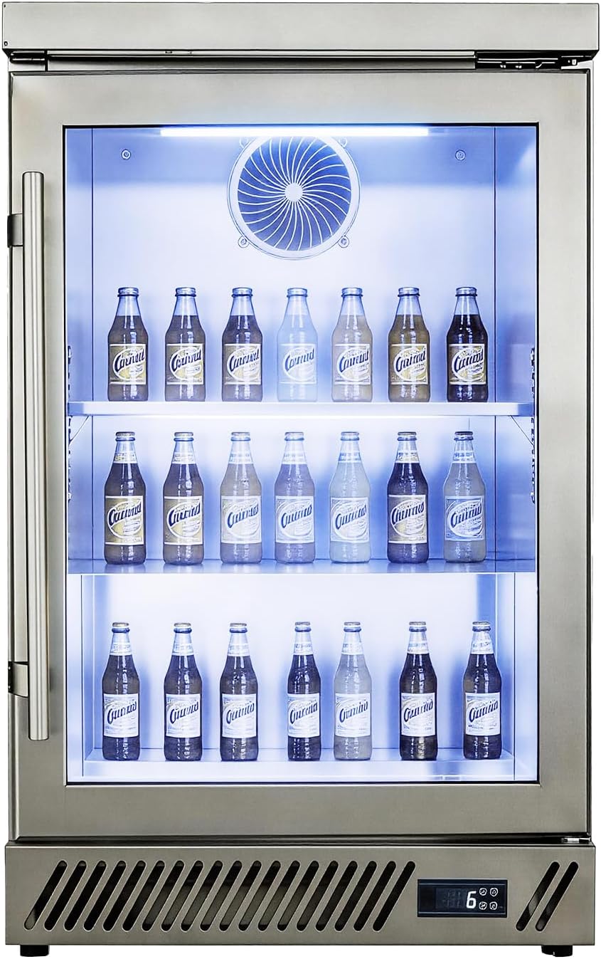 MSEKKO 20" Commercial Back Bar Cooler, 3.39 Cu.Ft Beverage Refrigerator with 1 Glass Door, Stainless Steel Silver, LED Lighting, Counter Height Beer & Wine Fridge (3.39 cu.ft)