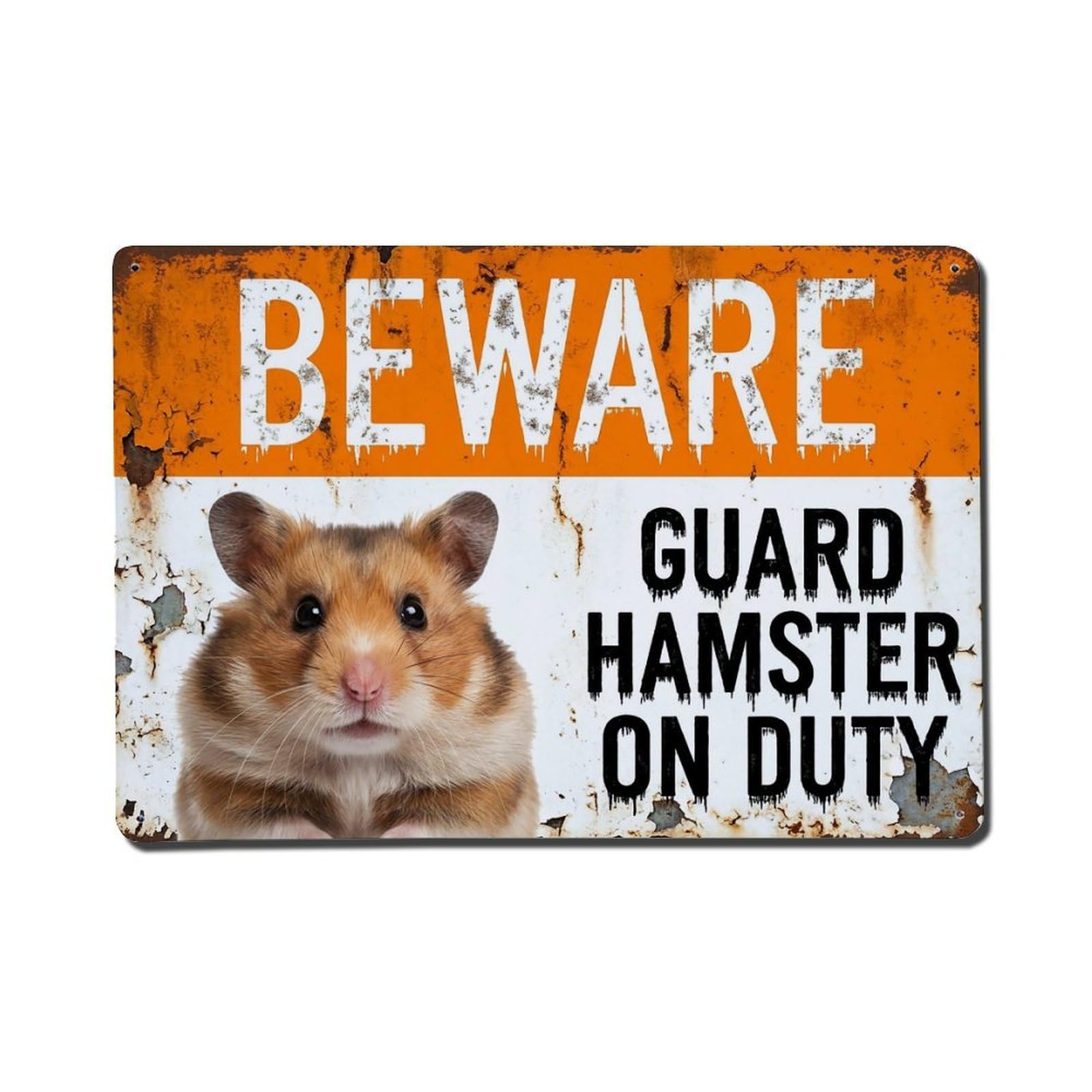 Vintage Funny Hamster Guard Beware of Pet Garage Metal Tin Sign Plaque Wall Decor for Cafe, Club Bar, Office, Garden Metal Poster 8x12Inch