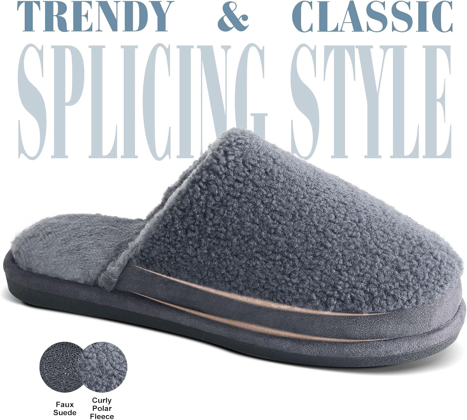 Parlovable Women's Fuzzy House Slippers Memory Foam Comfy Indoor Slipper Anti-Slip, US Size 9-10, 2 Pairs