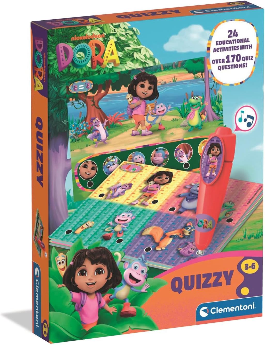 Clementoni Quizzy Dora The Explorer - Interactive Learning Game with Electronic Pen, Over 200 Quizzes for Preschoolers from 3 Years