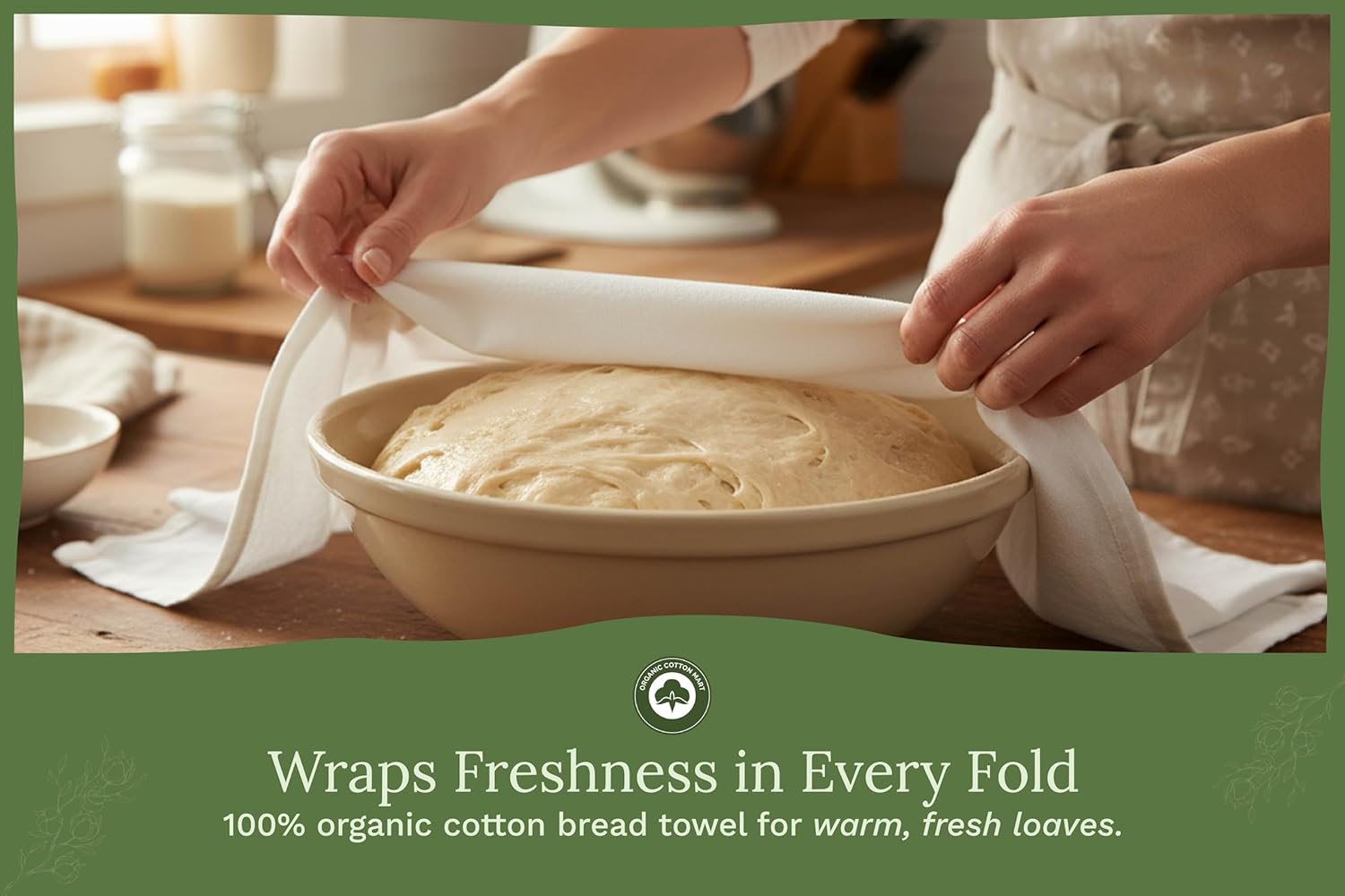 Bread Towels for Proofing Cover - 100% Organic Cotton Bread Cloth for Rising - Breathable Tea Towel for Bread Making - Unbleached Baking Towels - Bread Basket Cloth Napkin - 27"x27" (Natural - 5 Pack) - Image 2