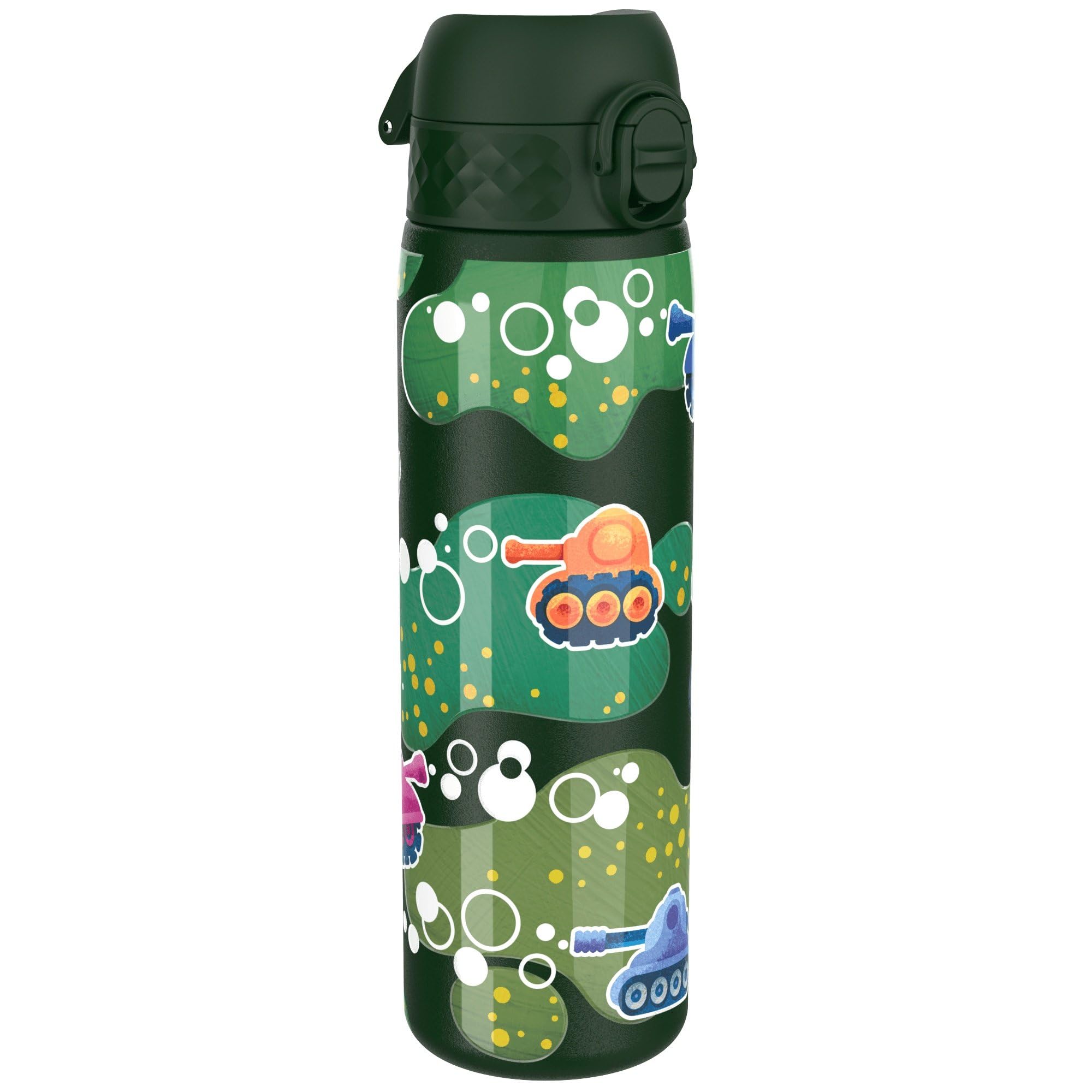ION8 Leicht Stahl-Trinkflasche, 600 ml, Nicht Isoliert Auslaufsicher, Einhandöffnung, Sichere Verriegelung, Spülmaschinenfest, Klappdeckel, Tragegriff, Leicht zu Reinigen, Panzer