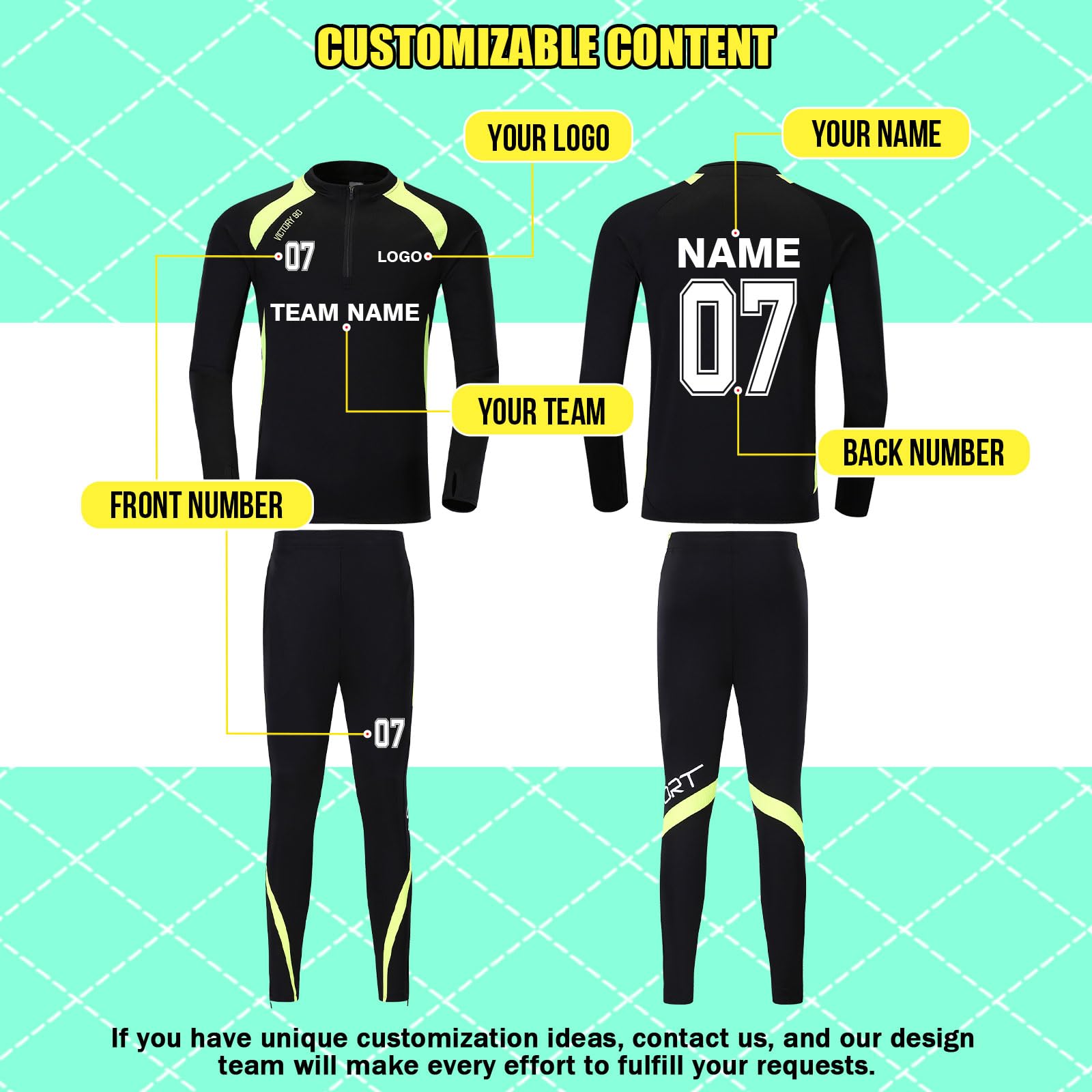 Custom Training ToCustom Training Top Personalized Soccer Jersey Long Sleeve with any Name Team Number Logop Personalized Soccer Jersey Long Sleeve with Name Team Number Logo