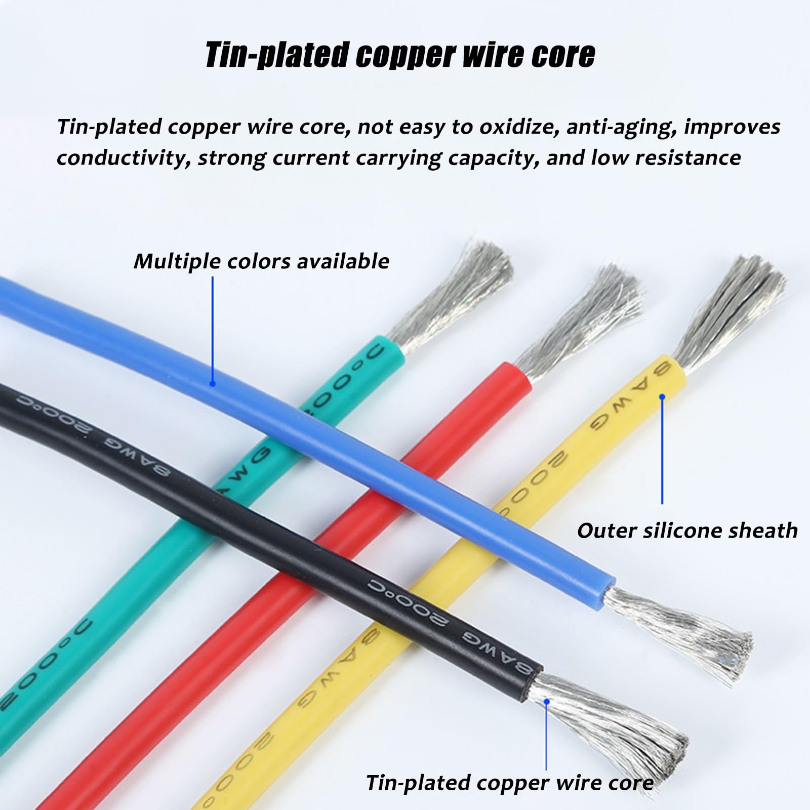 Alambre eléctrico de alta temperatura Calor, Cable de alambre silicona 300 pies, varios tamaños AWG multicolores(Black,22AWG)